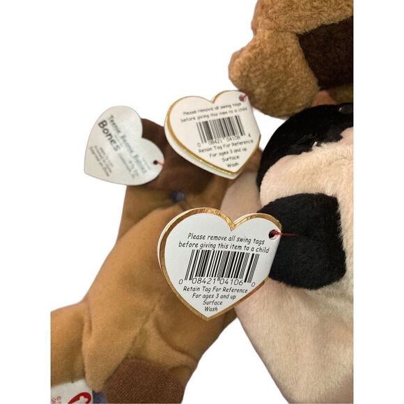 Lot of 3 Tuffy Pugsly Bones Dog Ty Beanie Baby Plush Collectible Tag Error Missp - Picture 3 of 11